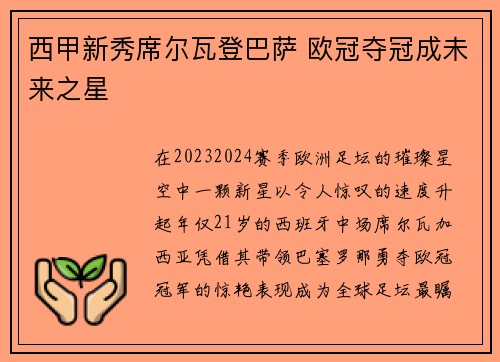 西甲新秀席尔瓦登巴萨 欧冠夺冠成未来之星